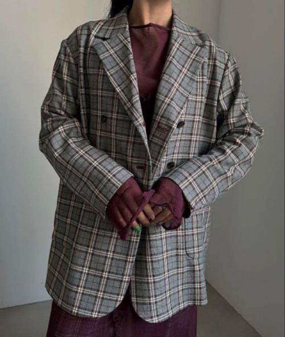 Ameri　NOTCHED LAPEL CHECK DOUBLE JACKET