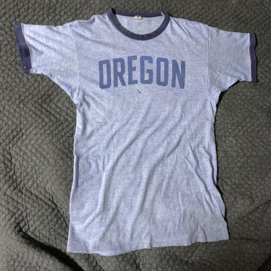 ビンテージ70\'s たぶんチャンピオン霜降り青 染み込み“OREGON” トリム