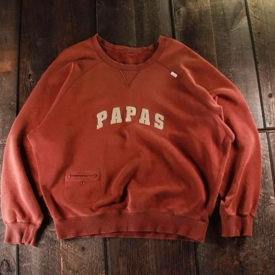 古着　PAPAS パパス　両V スウェット　L ブラウン　ヴィンテージレンガ色. 古着 PAPAS パパス 両V スウェット L ブラウン ヴィンテージ