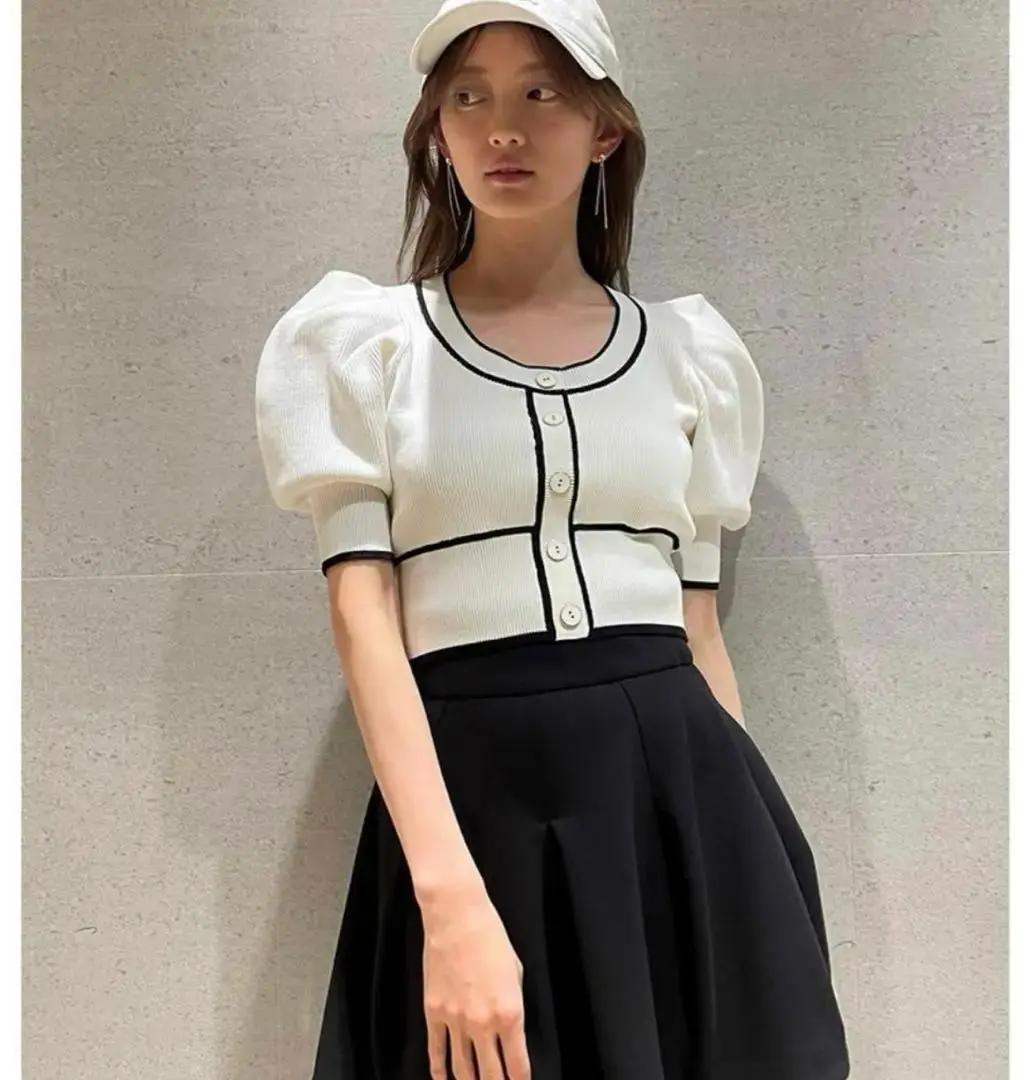【新品未使用】SNIDEL バイカラークロップドニットプルオーバー　春服　夏服