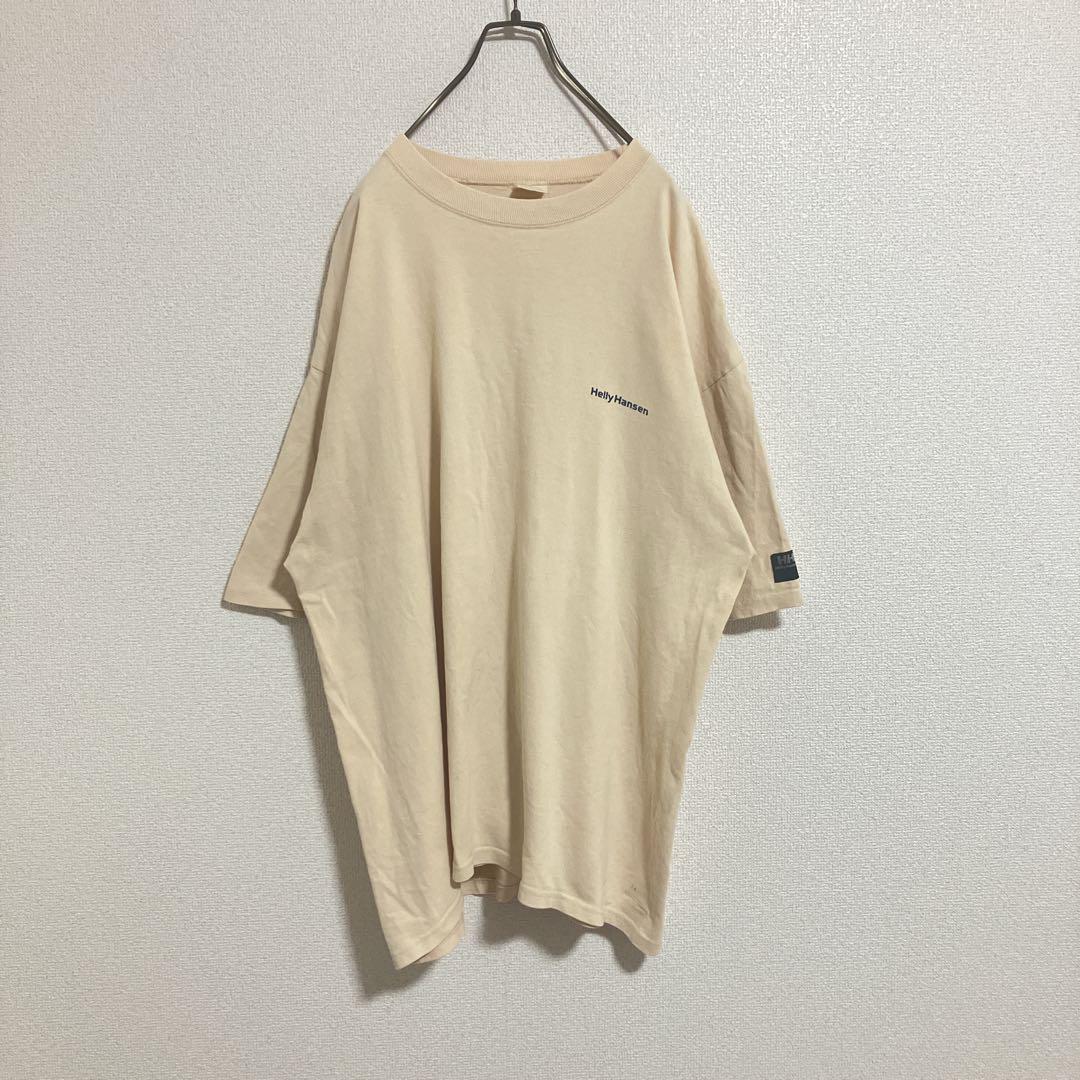 【バックプリント】90sヘリーハンセン　USA製　Tシャツ　ベージュ　XL相当