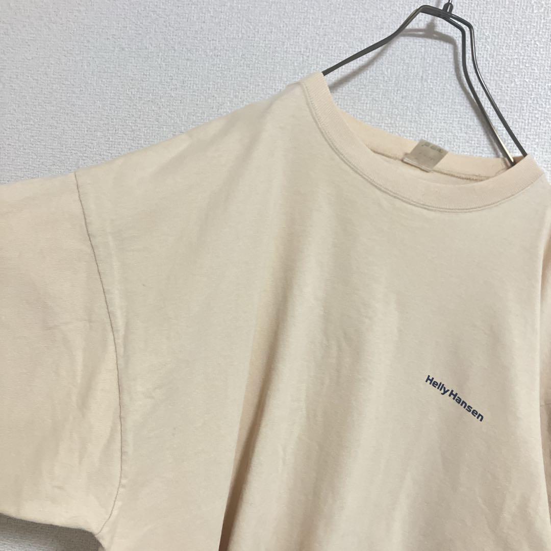 【バックプリント】90sヘリーハンセン　USA製　Tシャツ　ベージュ　XL相当