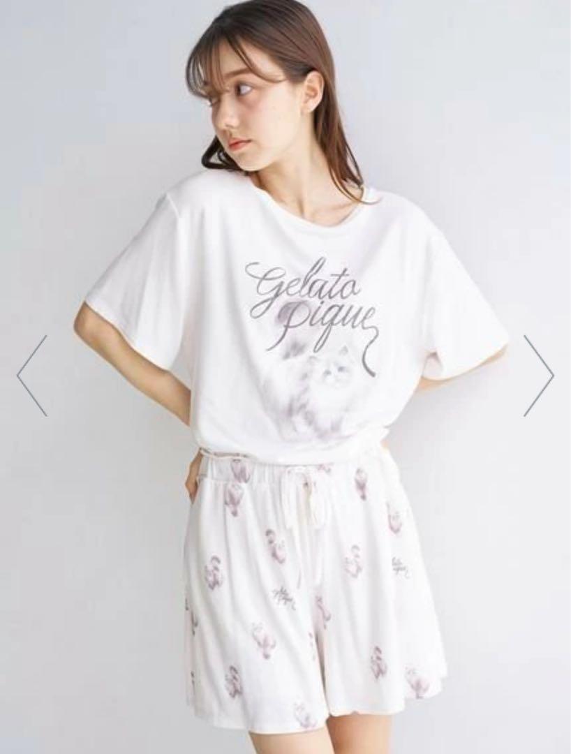 【新品未使用】ジェラートピケ　CAT柄ワンポイントTシャツ&ショートパンツセット