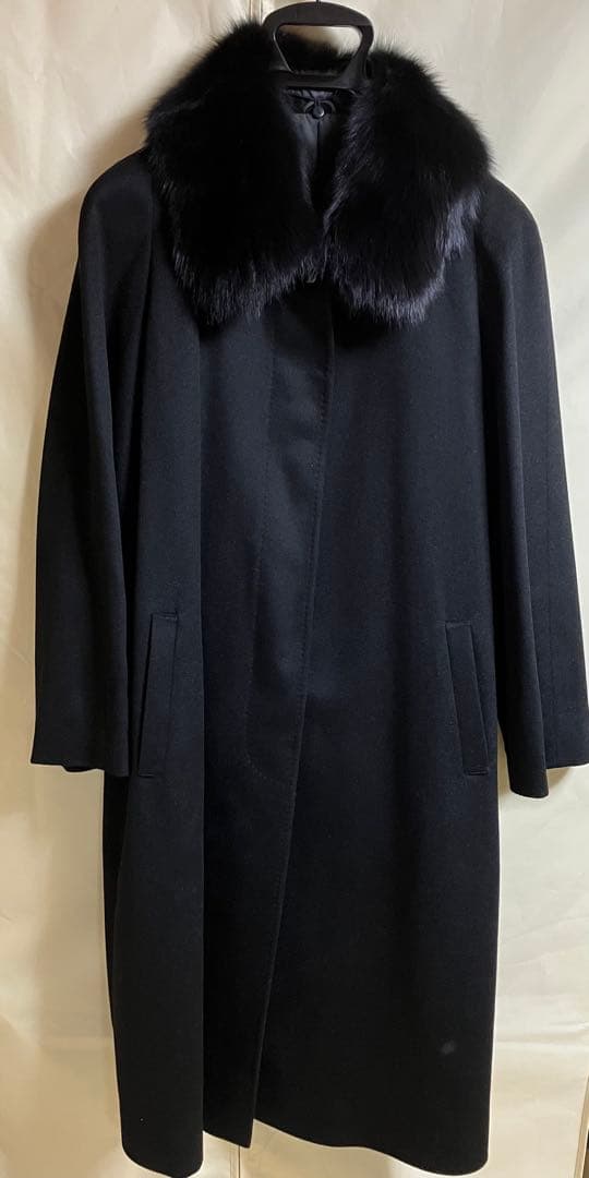 カシミヤロングコートファー付きL