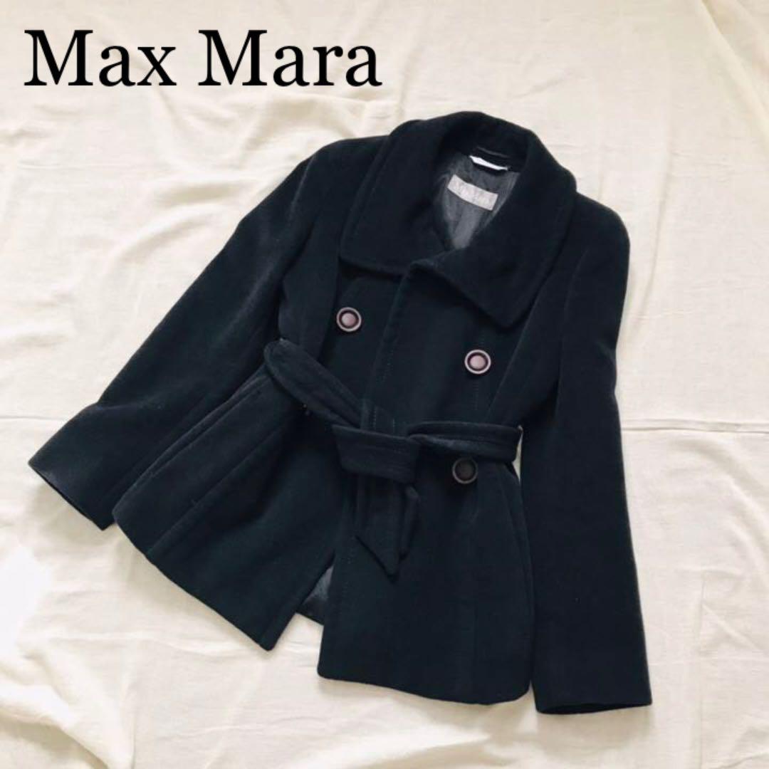 ☆最高級☆高級アンゴラ☆極美品☆Max Mara ベルテッド ダブル 黒 L