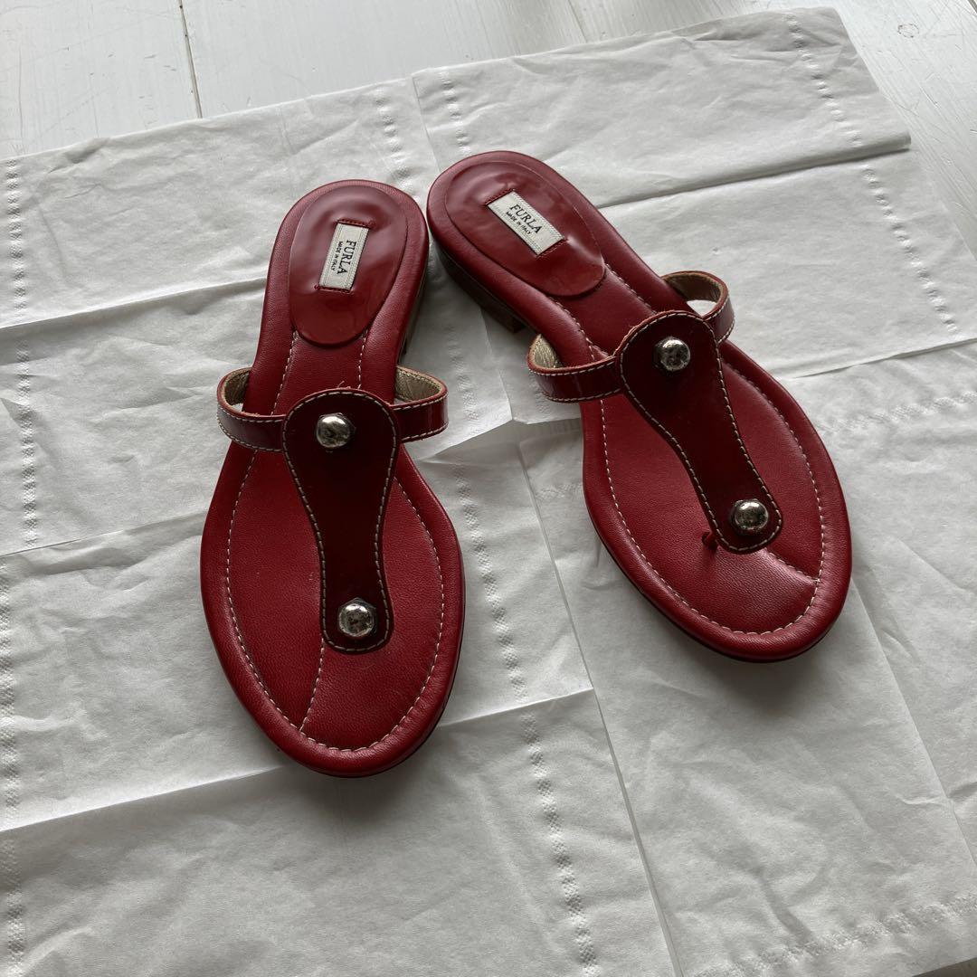 新品 FURLA フルラ サンダル 22.5 本革 赤 レッド
