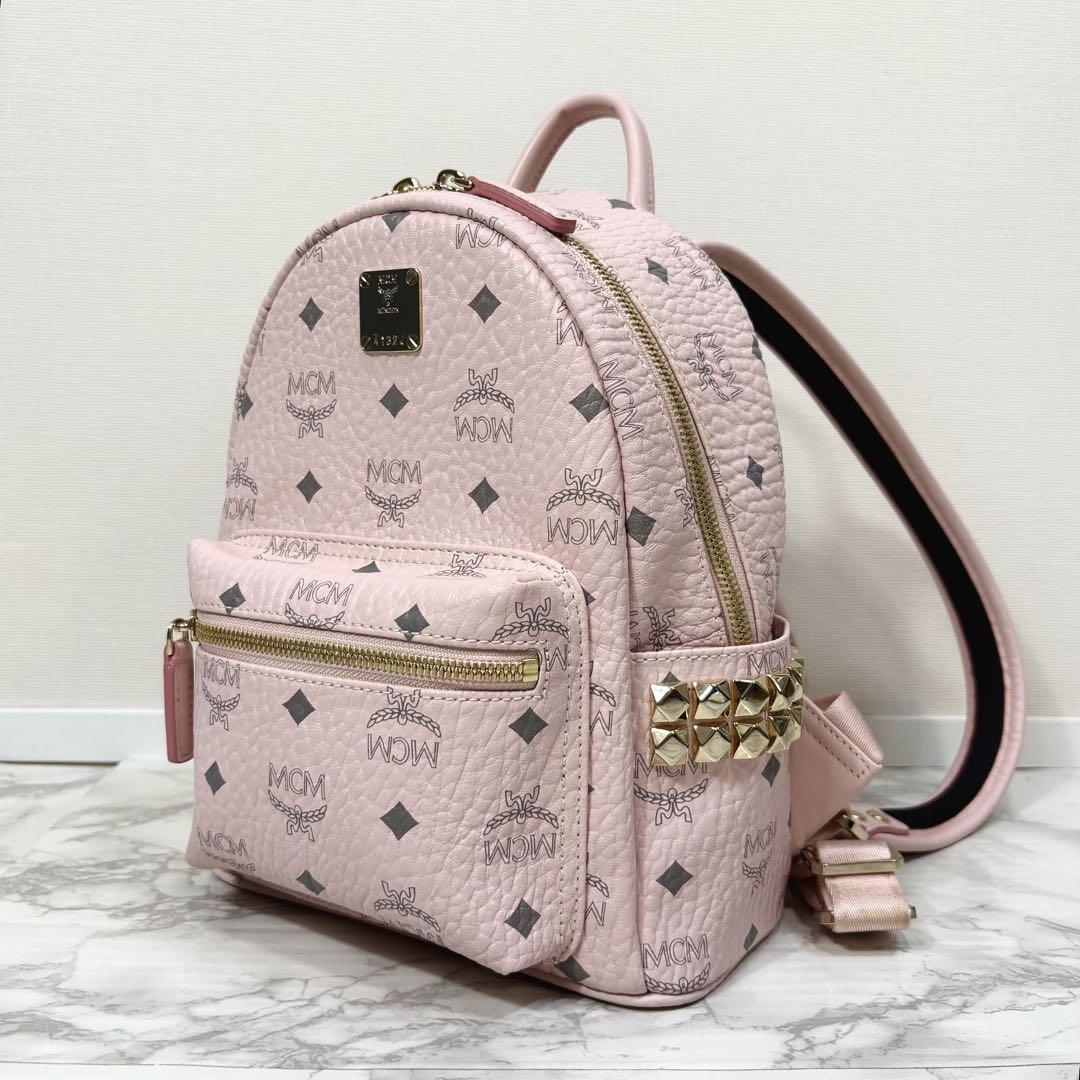 美品 MCM ヴィセトス スタッズ ミニリュック スモール Sサイズ 薄ピンク