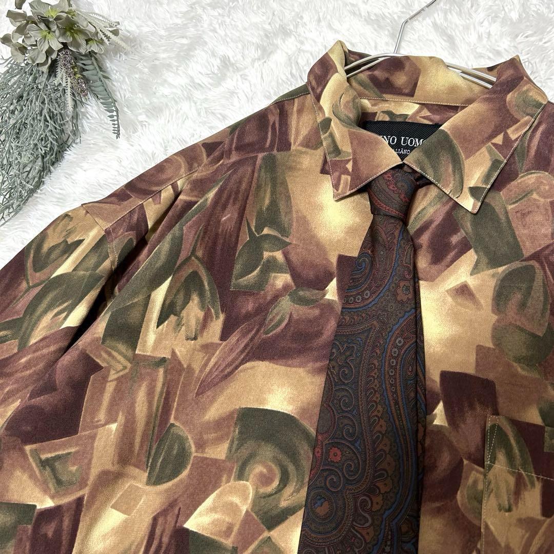 【ネクタイシャツ】 長袖　ペイズリー　総柄　古着　メンズ　ユニセックス　ゆるダボ