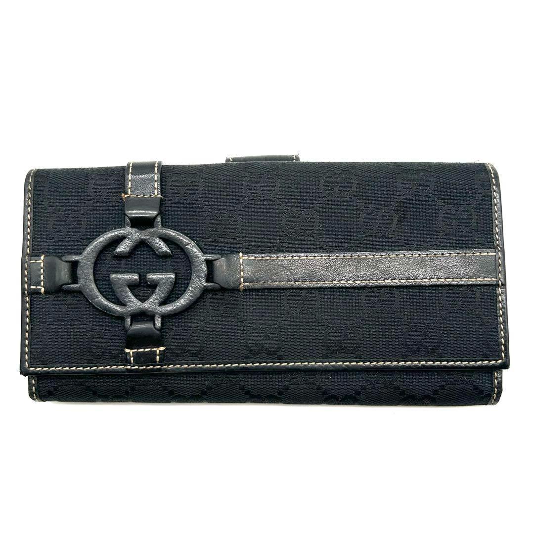 グッチ　GUCCI　長財布　gg柄　インターロッキング　キャンバス　ブラック