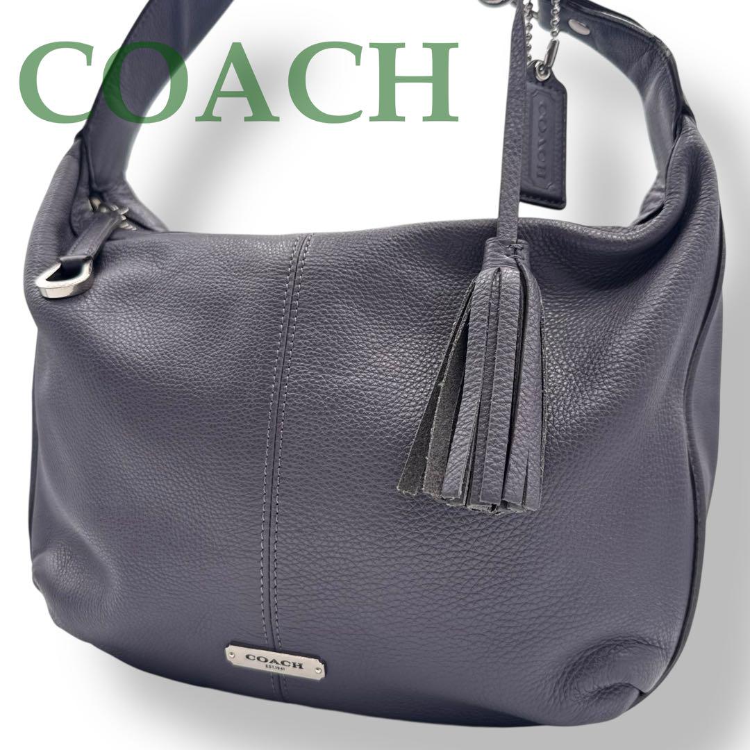 COACH コーチ ワンショルダーバッグ シボ革 タッセル 肩がけ パープル