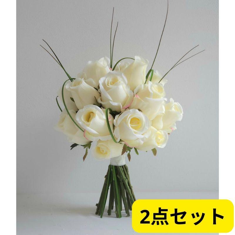 ★王道の白バラで華やかに♪ウェディングブーケ＆ブートニア2点セット★