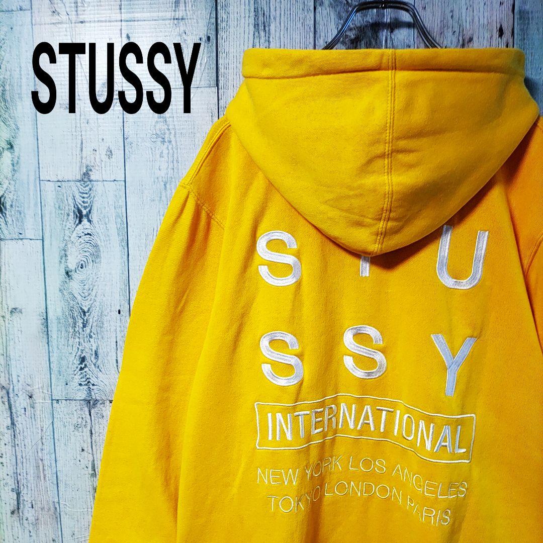 90【人気Lサイズ】ステューシー☆刺繍バックビッグロゴ最高デザインパーカー美品