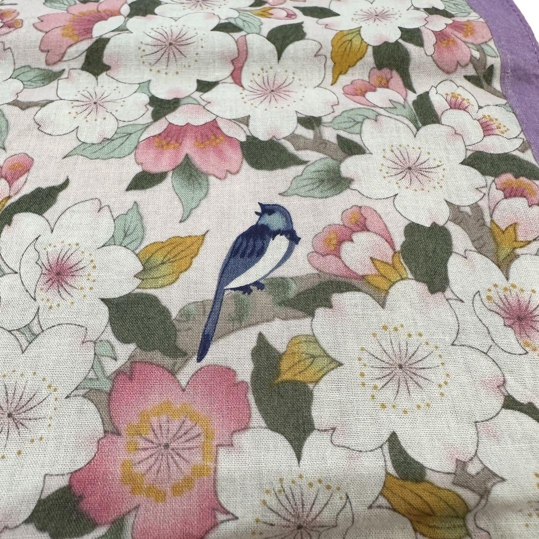 60s ヴィンテージ 小鳥 お花柄 ハンカチーフ レトロ ピンク パープル