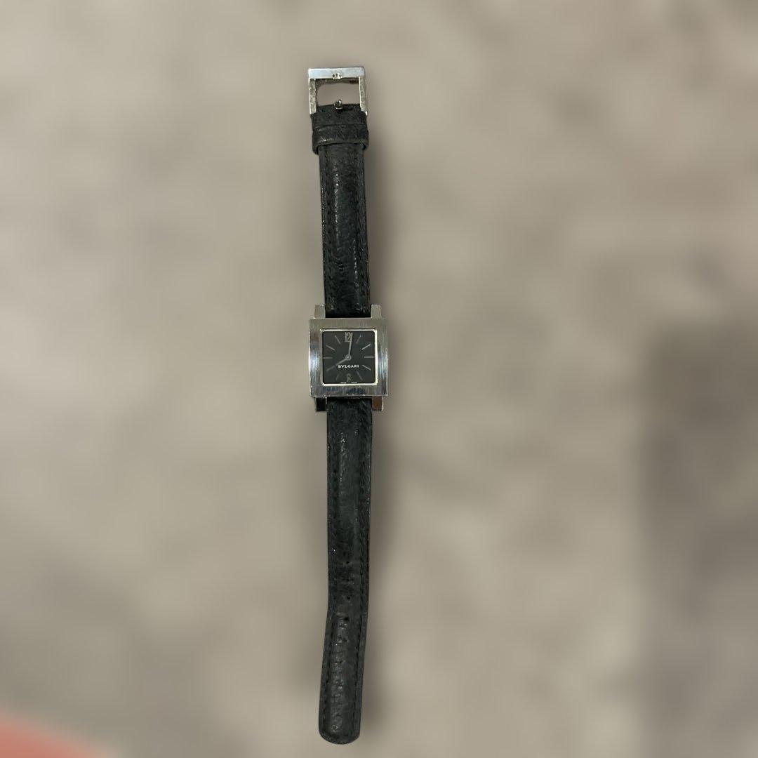 BVLGARI ブラックレザー スクエア時計