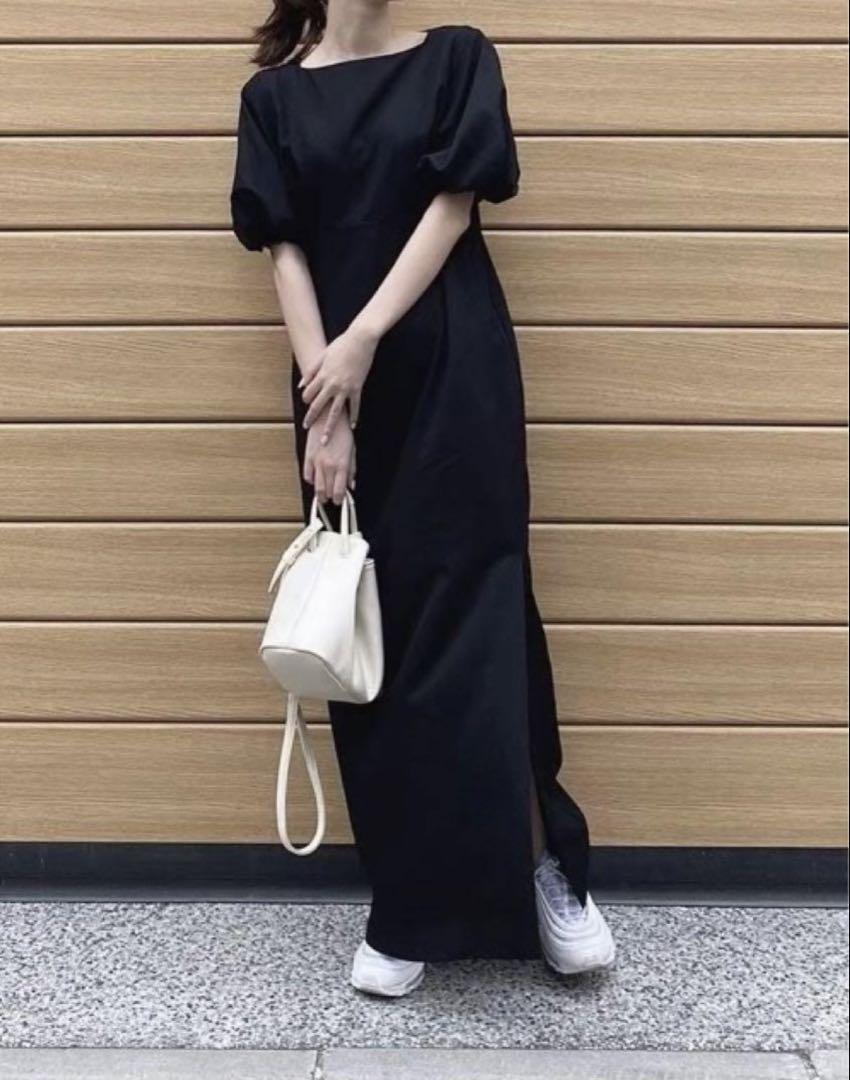 【極美品】louren パフスリーブロングワンピース M ブラック