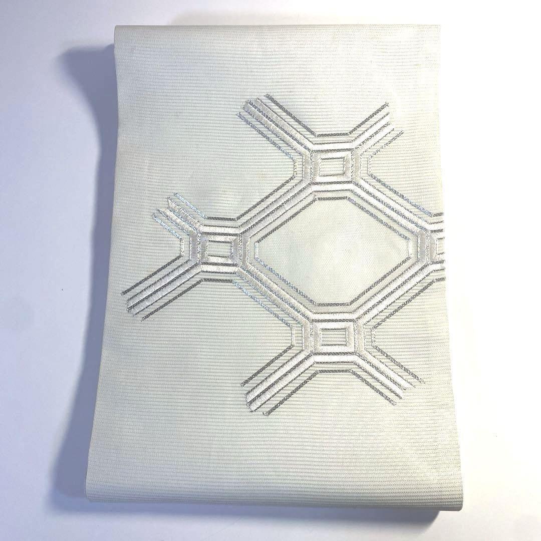 世界的に有名な 銀色 白 駒刺繍 絽 夏物 夏帯 絹 名古屋帯 4k1454 柄物 着物 和装 着物・浴衣