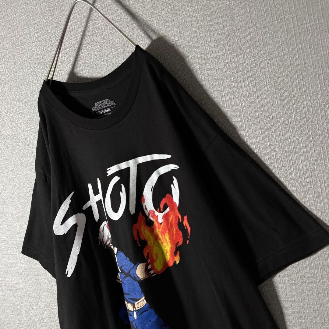 人気アニメ★ヒロアカ ビッグロゴプリントTシャツ SHOTO ブラック L