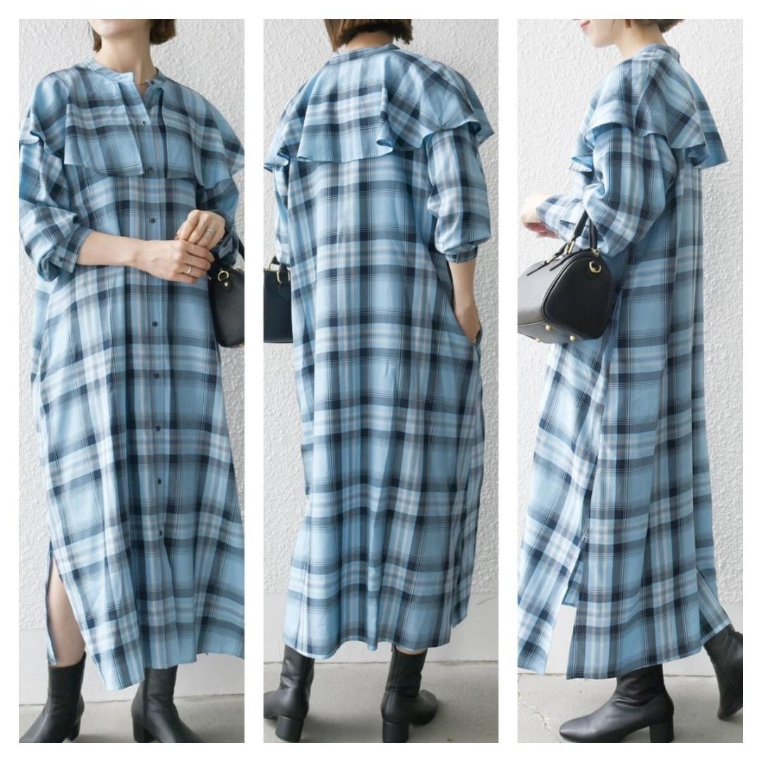 【スーパーセール】 極美品 ペールチェックヨークフリルワンピース シップスエニィ ワンピース