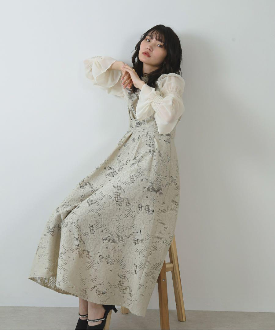 シャーリング キャンディー スリーブ アシンメトリー レース ワンピース ドレス