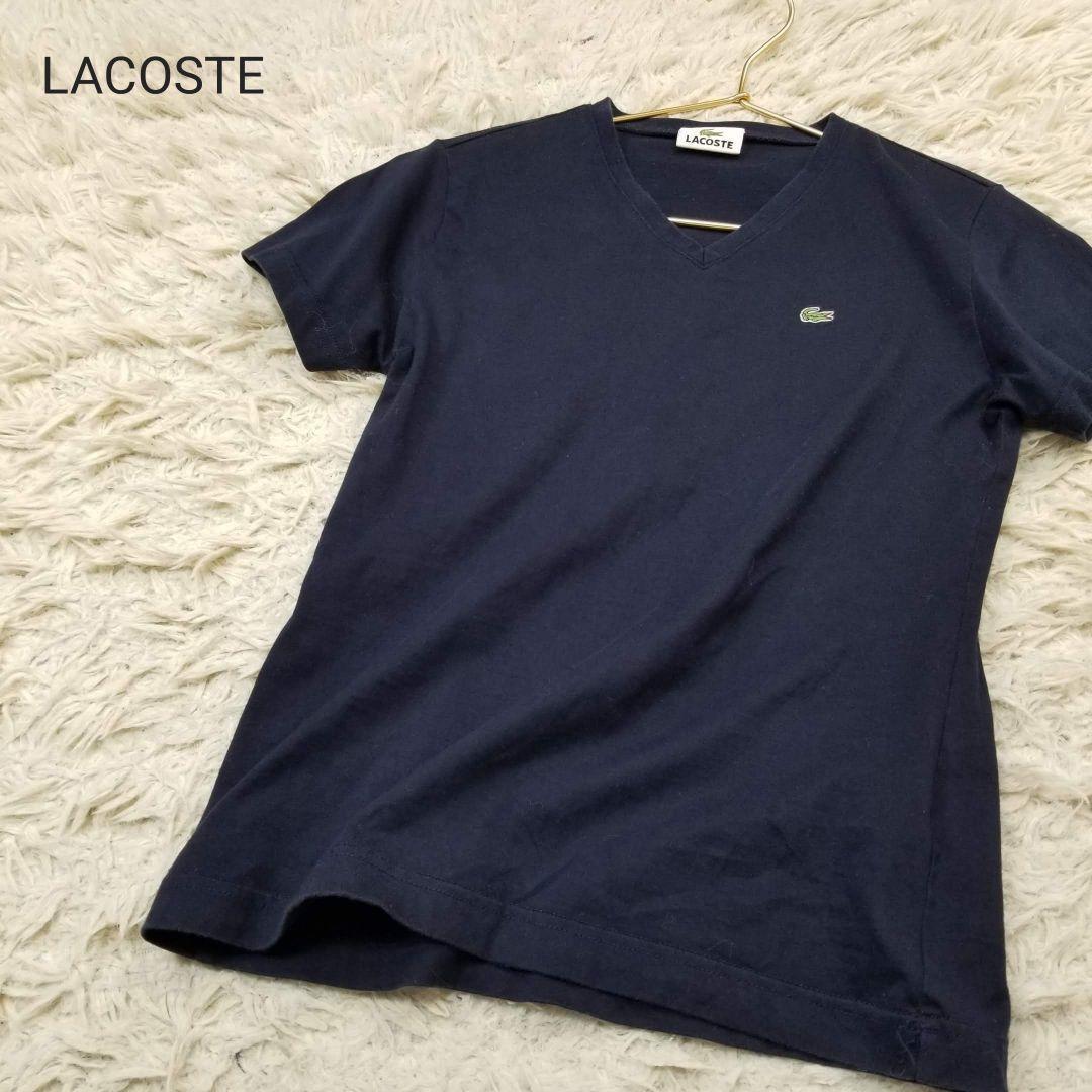 Lacoste★半袖 Vネック ロゴ トップス Tシャツ★ブルー★ LACOSTE tシャツ ヘビーウェイト エッセンシャル ウォッシュド