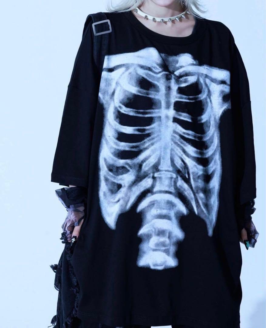Gamchu【ガムチュ】『hone no 出番です』レントゲンBIGtシャツ 黒