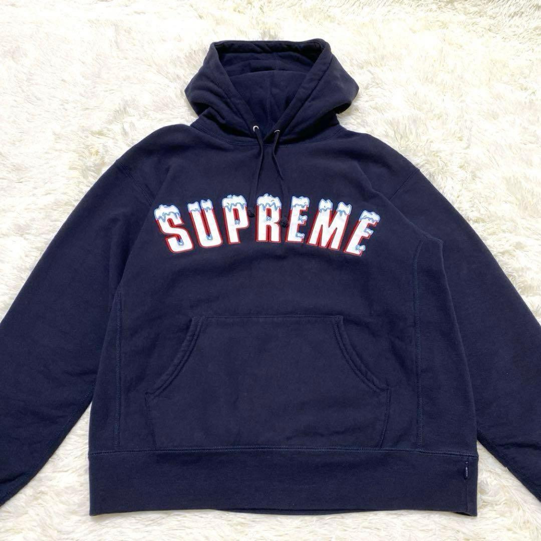 ✨希少✨シュプリーム パーカー アイスロゴ 刺繍 ネイビー M