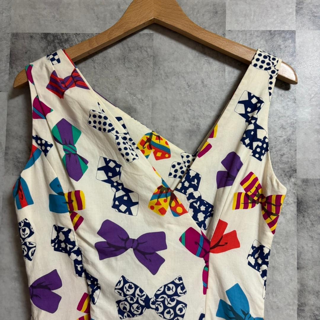 HANAE MORI paris リボン柄 ノースリーブ ワンピース M218