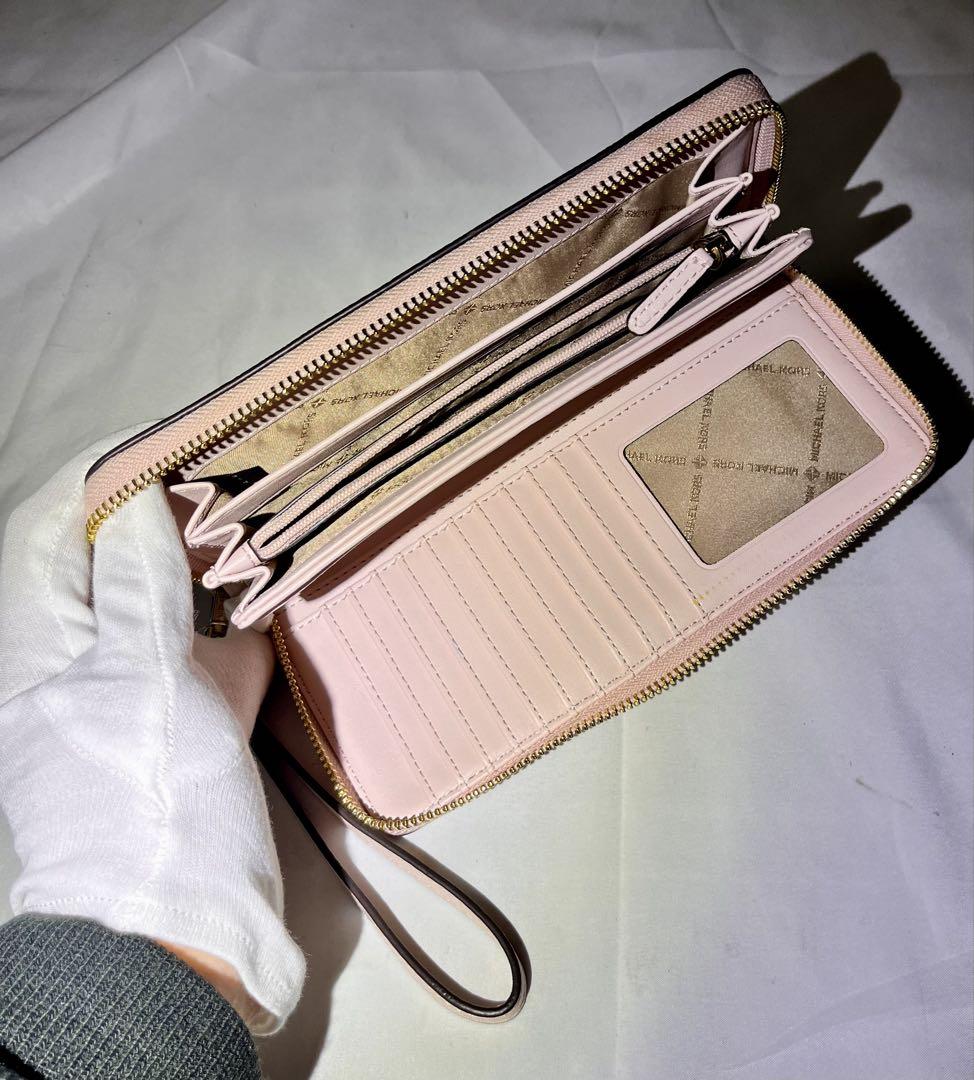 ① 【中古品】マイケルコースMKロゴプリント 長財布/ホワイトピンク