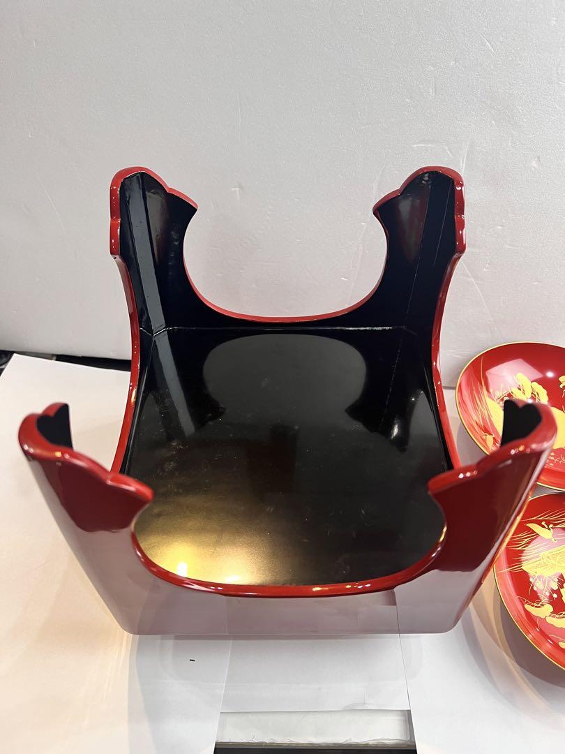 未使用品　漆塗　木盃　台付　三ッ組盃　お屠蘇器セット