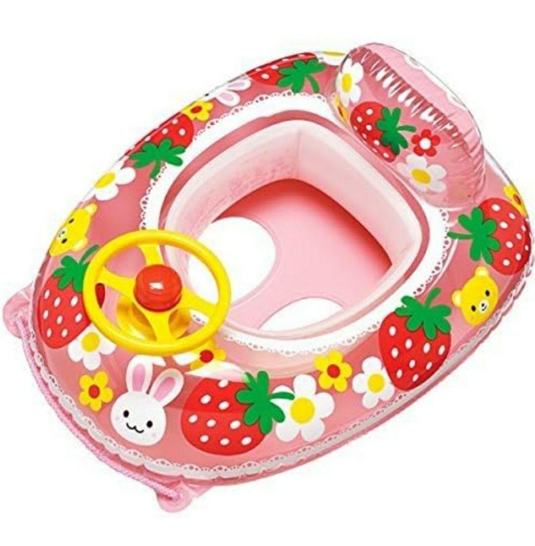 ベビーボートハンドル付 ウサギ いちご 花 浮き輪 イチゴ ウサギ ピンク 新品