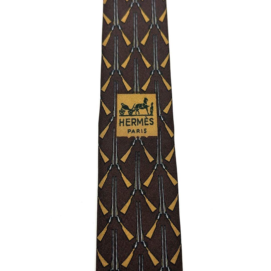 【訳あり】 HERMES ネクタイ 小紋柄 ブラウン イエロー ホワイト