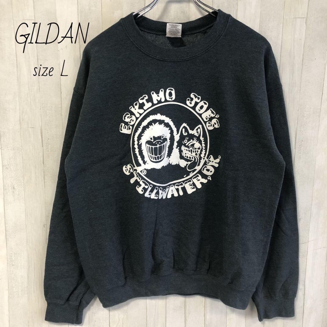 GILDAN　ギルダン　プリントロゴ　トレーナー　スウッシュ　古着　L グレー