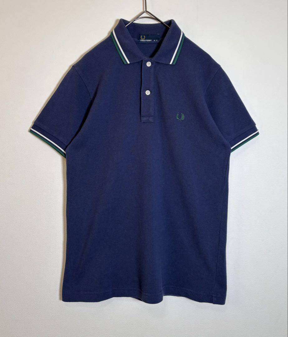 FRED PERRY フレッドペリー　刺繍ロゴ　リブライン　ポロシャツ
