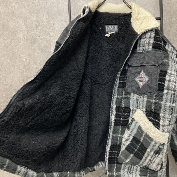 【ホワイト】 《US古着》フリース ボア ジャケット/ブルゾン チェック柄 メンズXL anvFY-m84701950953 はボアフリ