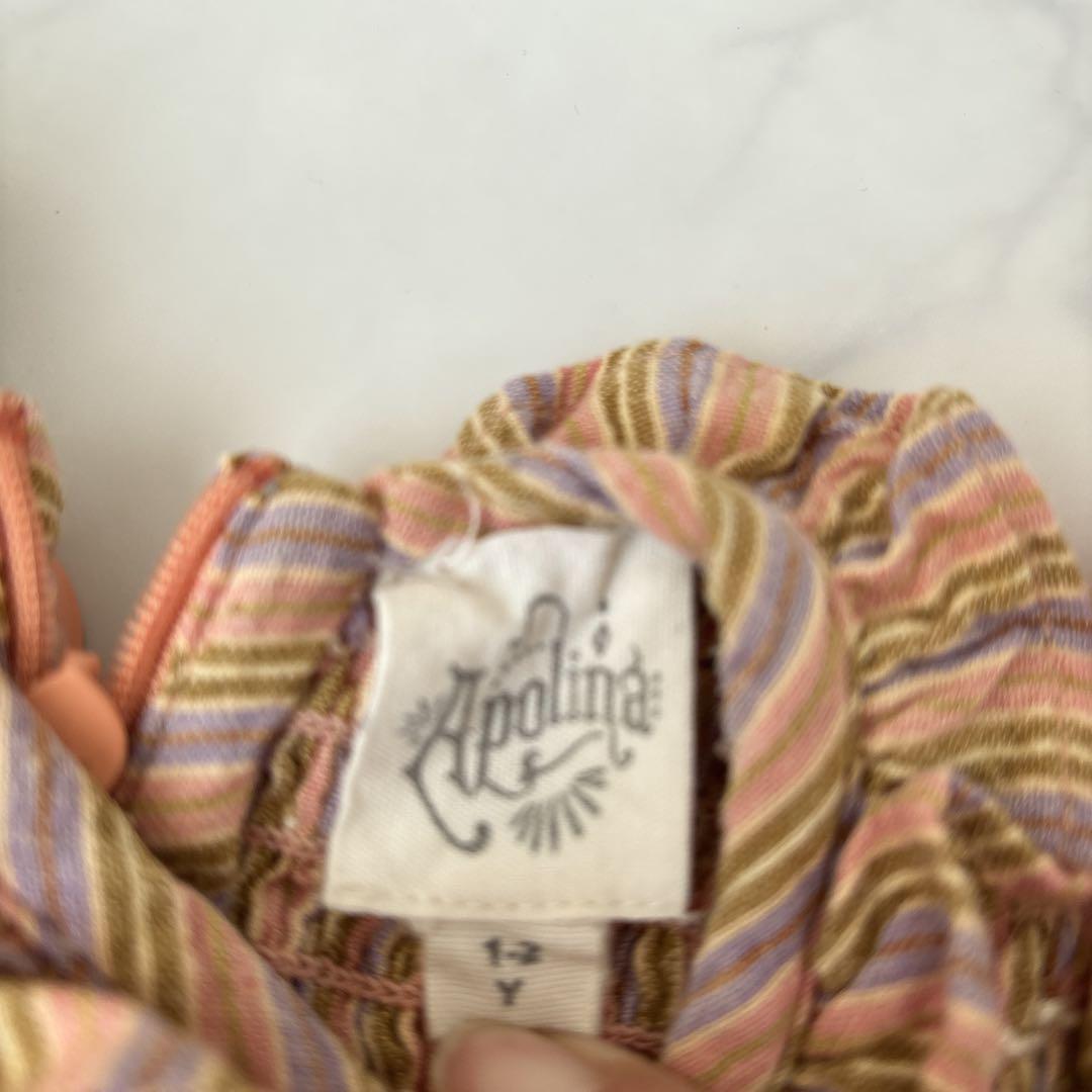ふたばApolina ストライプ刺繍ノースリーブワンピース 1-2y