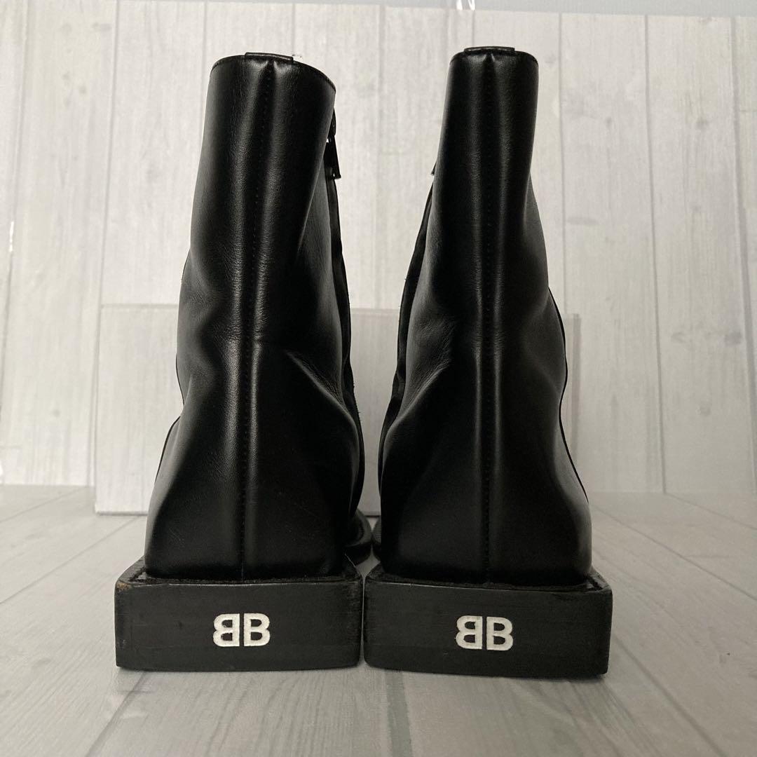 美品 バレンシアガ ブーツ スクエアヒール サイドジップ BBロゴ 収納袋付 黒 画像5