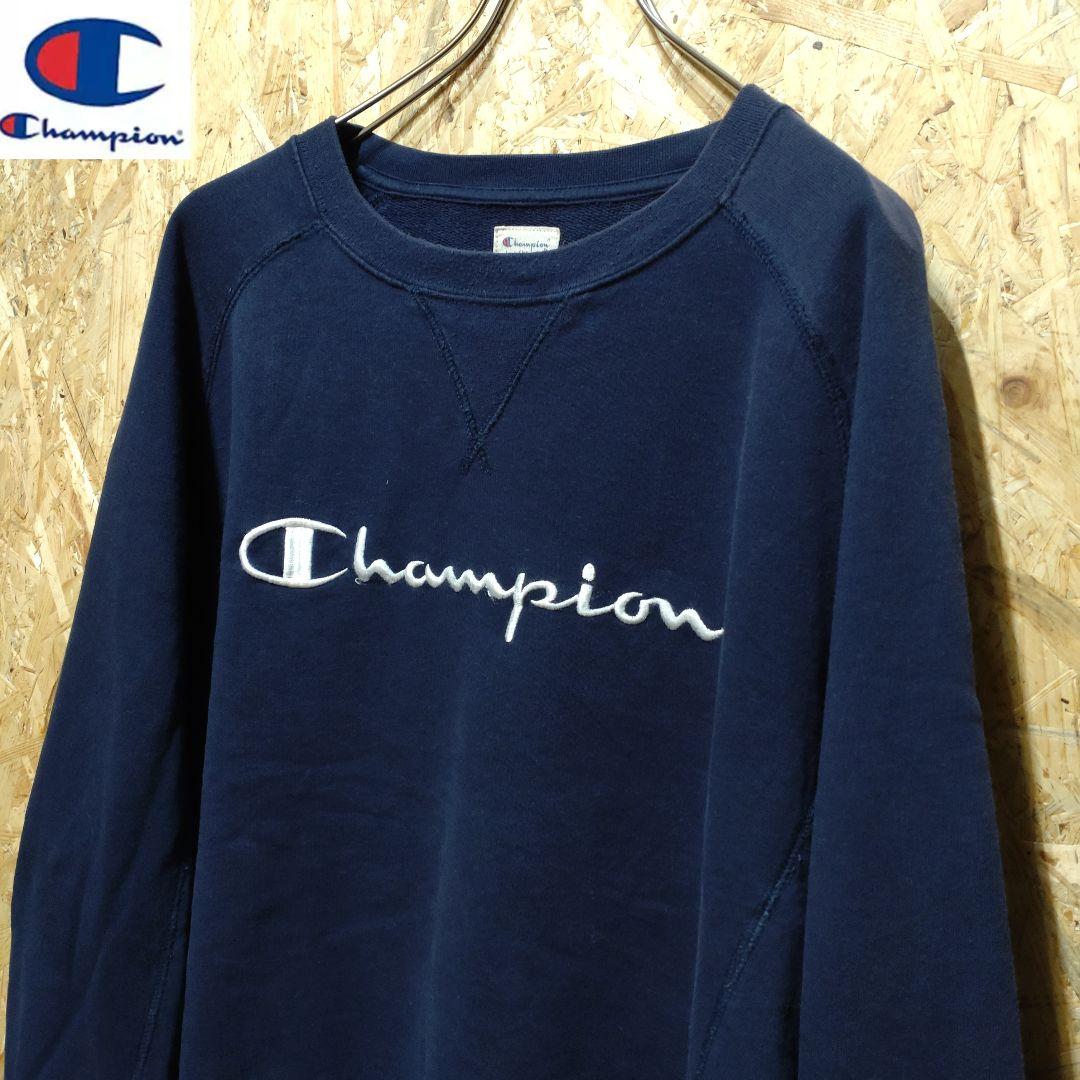 チャンピオン Champion スウェット 前V 刺繍 ネイビー ゆるだぼ L