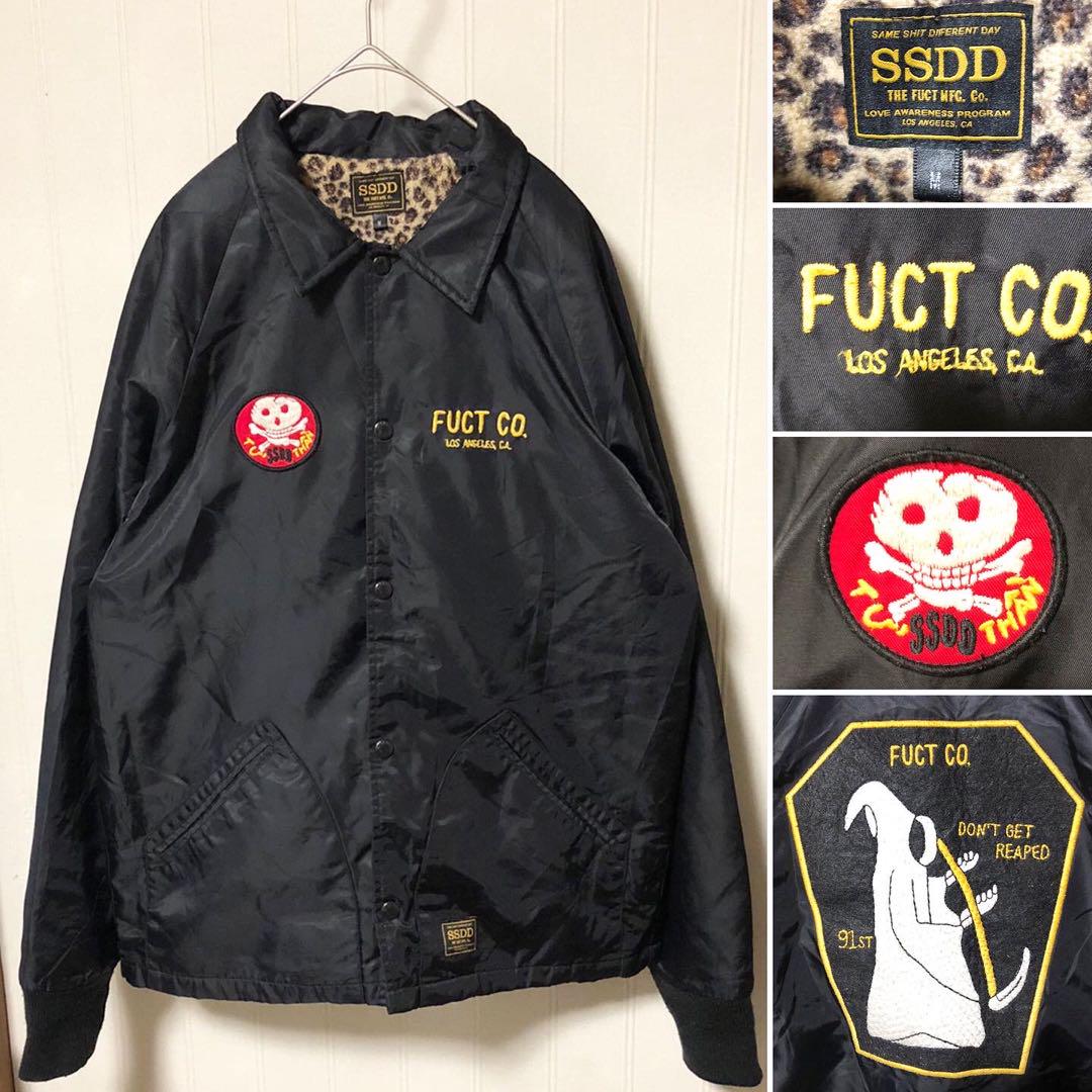 完売品❗️FUCT SSDD ヒョウ柄ボア ワッペン コーチジャケット 黒M