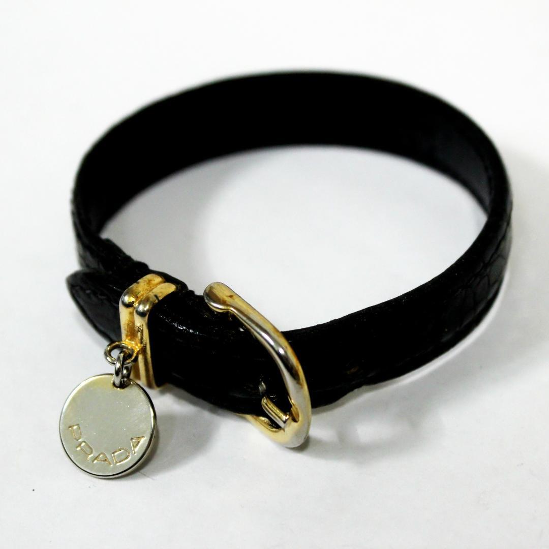 激レア 美品 プラダ ブレスレット クロコ型押しレザー ゴールド ブラック 激レア 美品 プラダ ブレスレット クロコ型押しレザー ゴールド ブラック