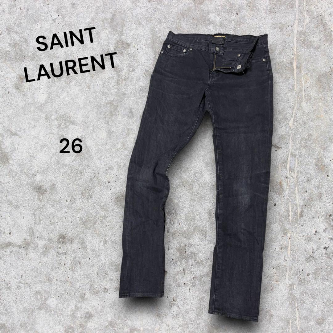 （エディ期ラスト・希少）サンローランパリ　スキニーデニム 26 SAINT LAURENT スキニーデニム 26 エディ期 ダメージ加工 黒