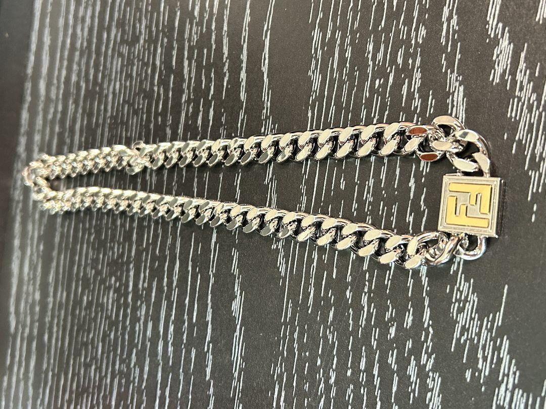 FENDI フェンディ　FFチェーンネックレス　喜平　スクエアトップ　シルバー