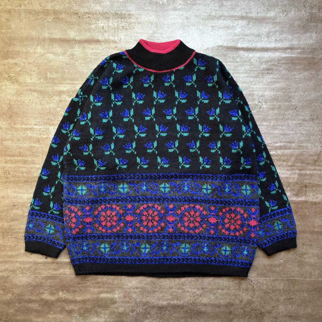 90年代 TARAZZIA バラ 花 デザイン アクリル ニット イタリア製