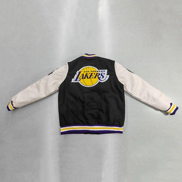 NBA ロサンゼルス レイカーズ 刺繍ロゴ 袖レザー スタジャン ジャケット L