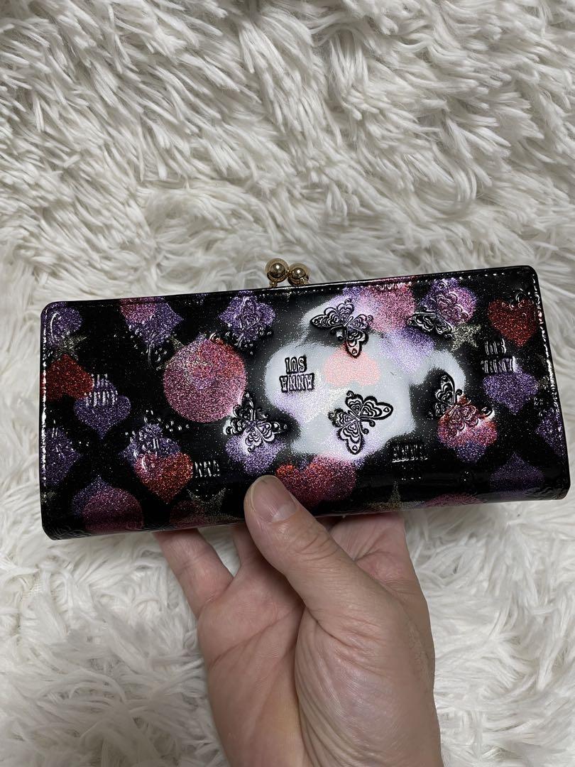 未使用　ANNA SUI アナスイ　スパーキー　がま口　ブラック　エナメル　総柄