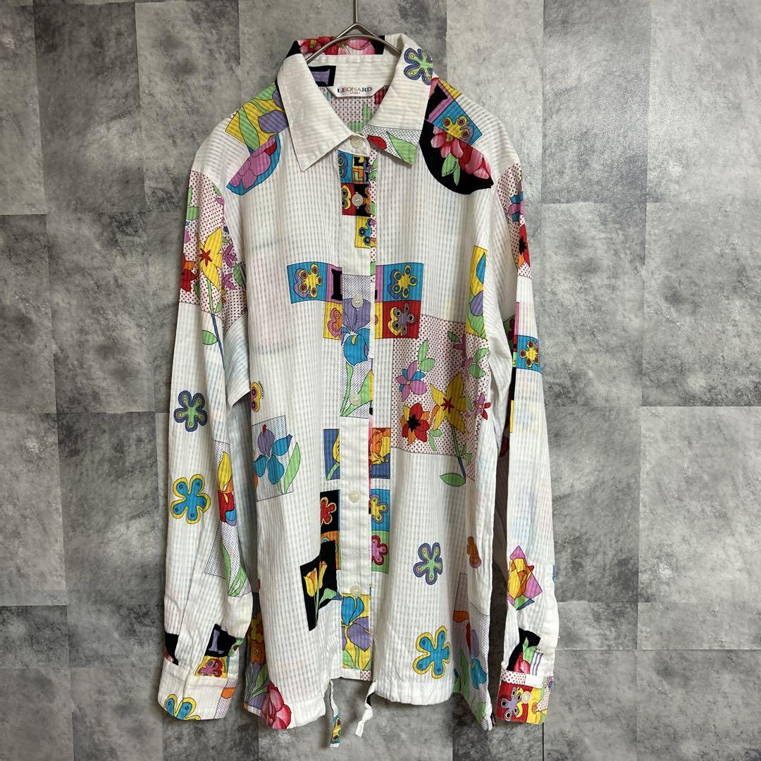 ◯LEONARD レオナール ブラウス シャツ 花 総柄 シンプル 綿100% LEONARD レオナール ブラウス シャツ 花 総柄 シンプル 綿100%