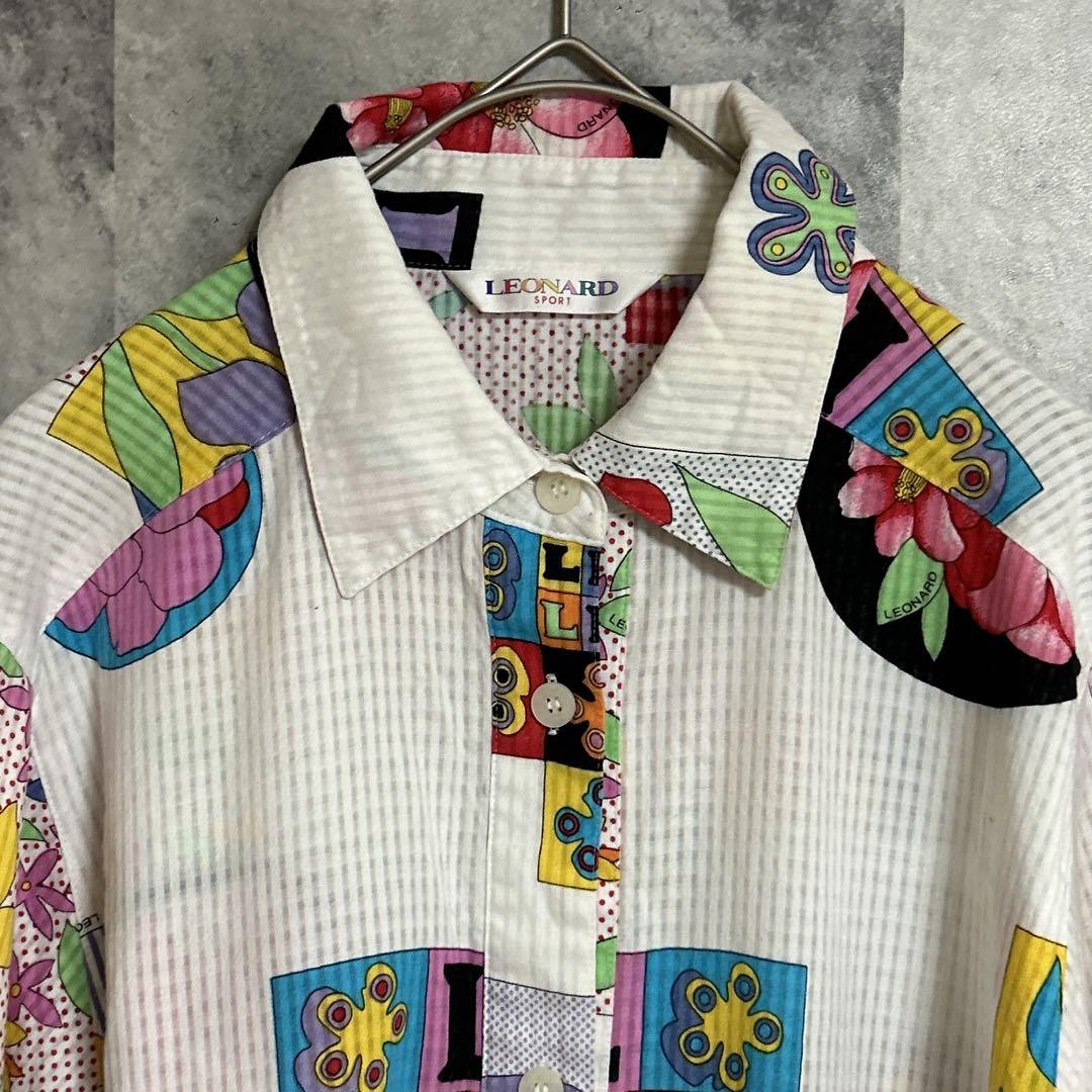 ◯LEONARD レオナール ブラウス シャツ 花 総柄 シンプル 綿100% LEONARD レオナール ブラウス シャツ 花 総柄 シンプル 綿100%