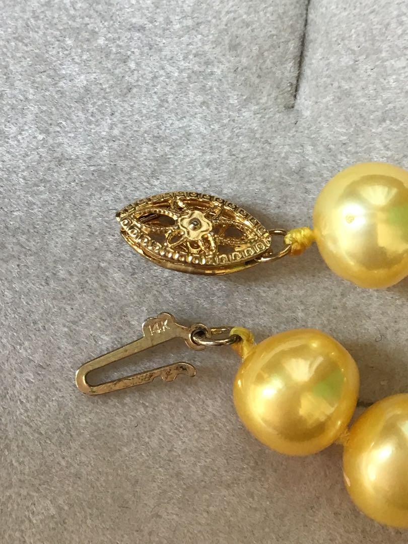 イエローパール ネックレス 本真珠ネックレス　14k 専用ケース付き　　く36