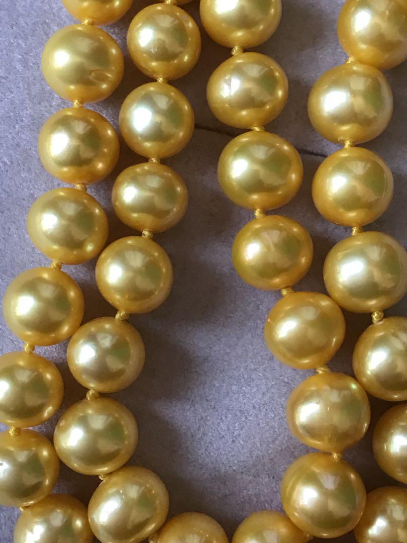 イエローパール ネックレス 本真珠ネックレス　14k 専用ケース付き　　く36