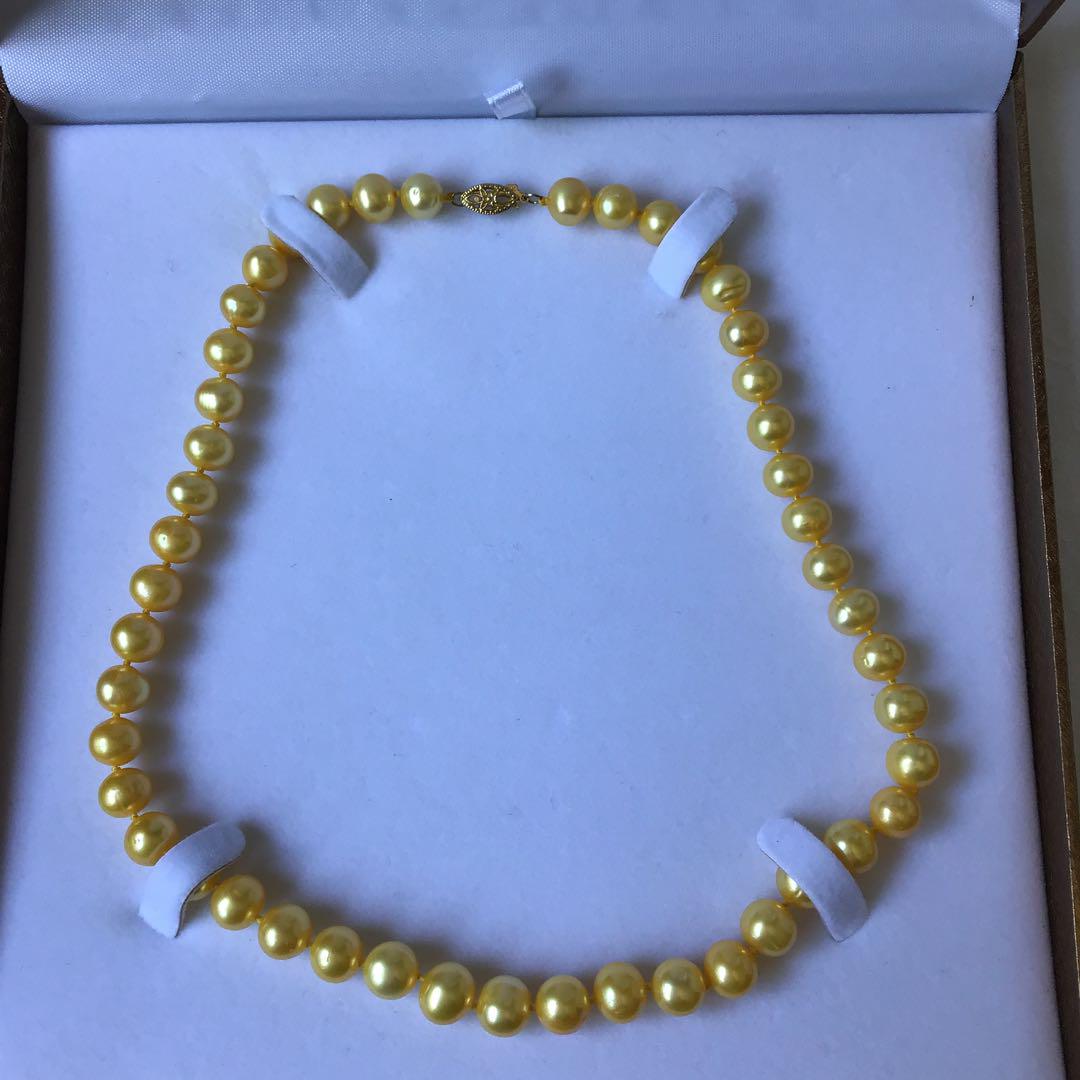 イエローパール ネックレス 本真珠ネックレス　14k 専用ケース付き　　く36