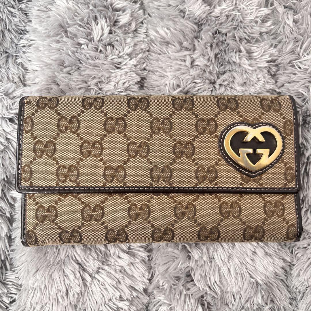 GUCCI✨長財布　ラブリーハート　GGキャンバス ダークブラウン　レディース